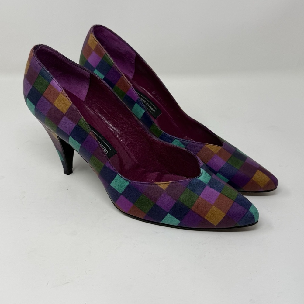 Vintage Stuart Weitzman 80s Bright Multicolor Heels Leather Sz Womens 9 Colorful - Picture 5 of 16
